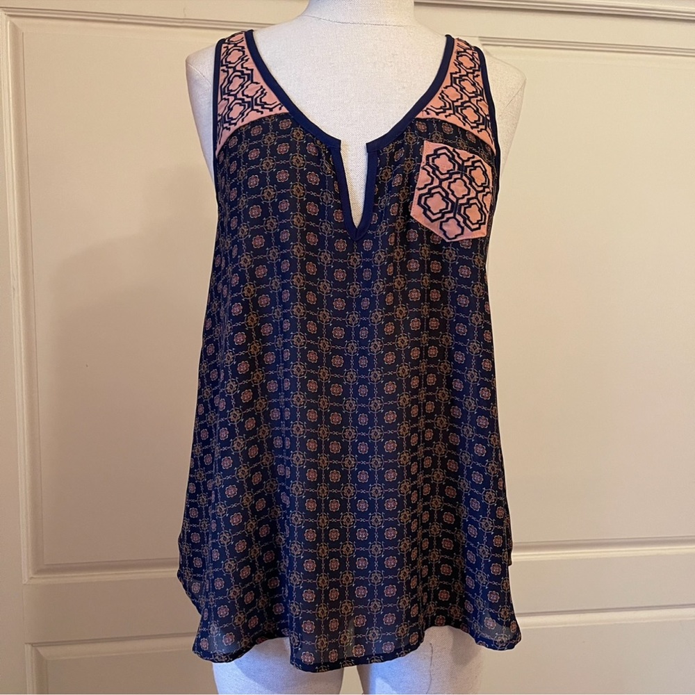 THML Navy Patterned Embroidered Racerback Tank Top - Picture 8 of 10